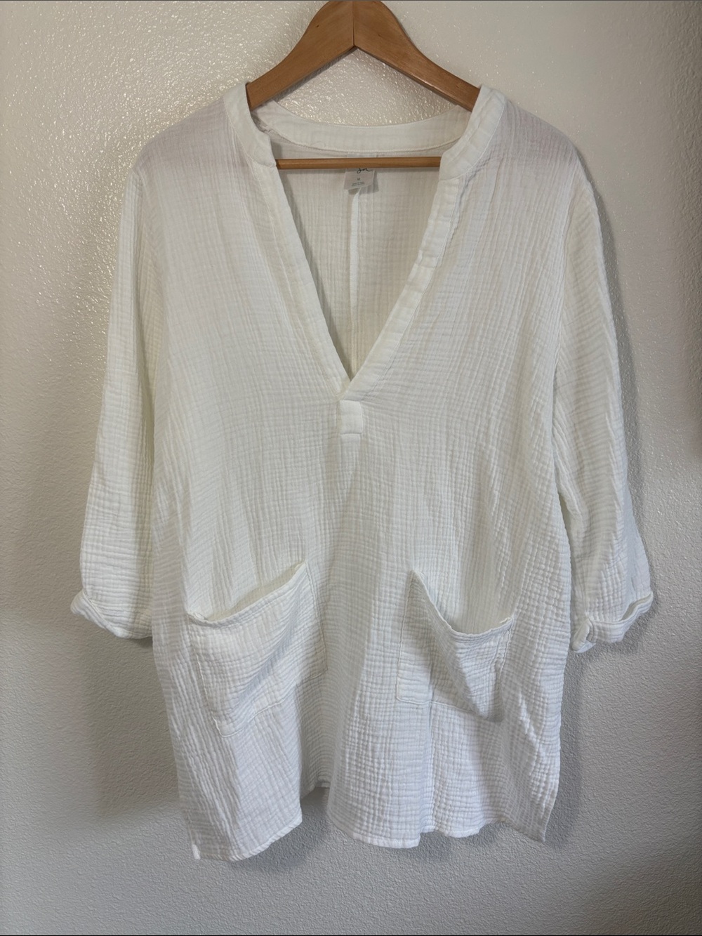 Kona Sol White 100% Cotton Gauze Swim Suit Cover Up Size M Pockets Summer Tunic